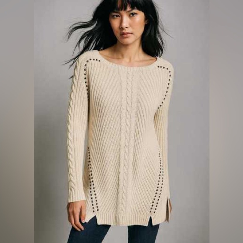 Philosophy Cream Cable Knit Studded Sweater